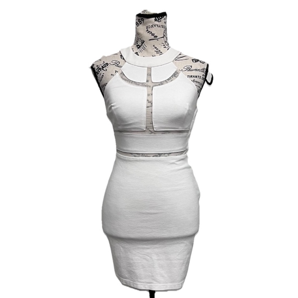 Vintage Y2K GUESS White Bodycon Mini Dress Mesh Cut-Out Sexy Party XS Holiday - Picture 2 of 9